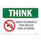 Signmission OSHA THINK Sign, Zero Tolerance For Drugs W/ Symbol, 10in X 7in Decal, 7" W, 10" L, Landscape OS-TS-D-710-L-11897 - alternate 1